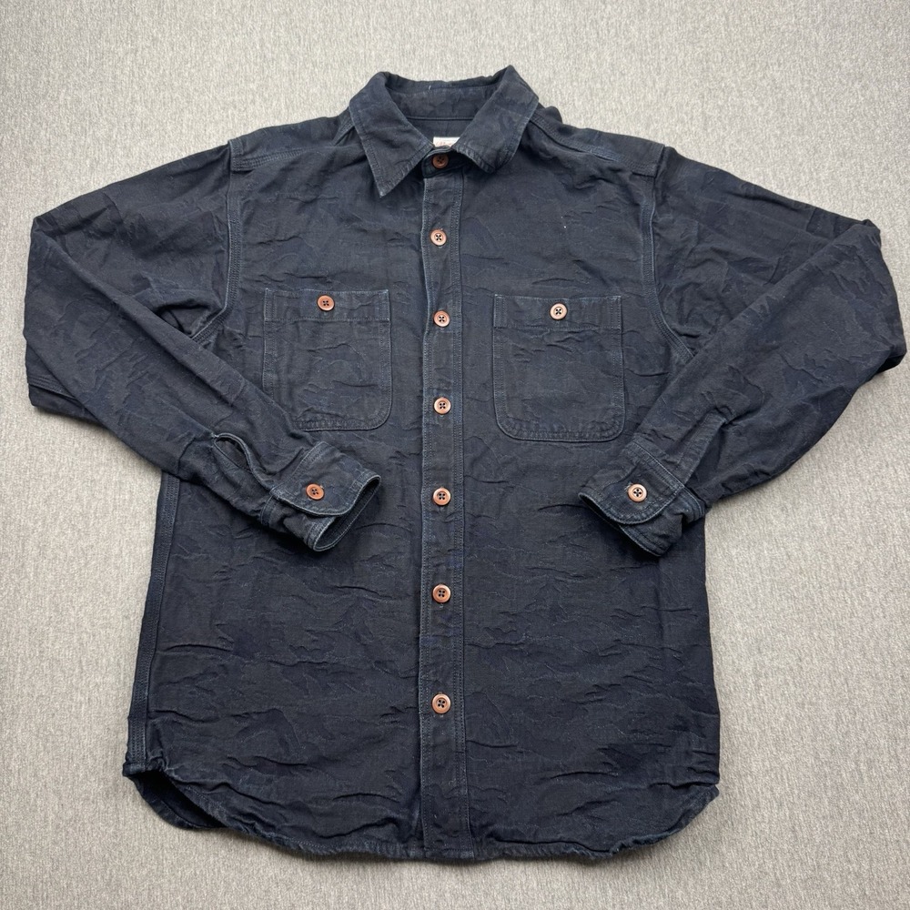 Momotaro Indigo Tonal Camouflage Jacquard Button-Down Shirt Sz 38 Blue Japan - Picture 3 of 14